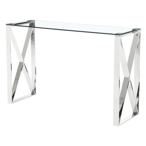 Nardo Clear Glass Console Table With Silver Stainless Steel Frame