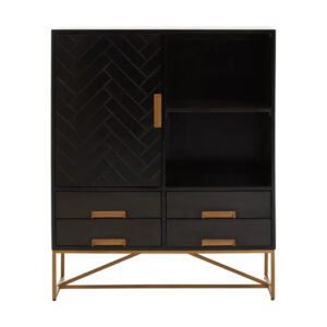 Kassel Mango Wood Sideboard 1 Door 4 Drawers In Black