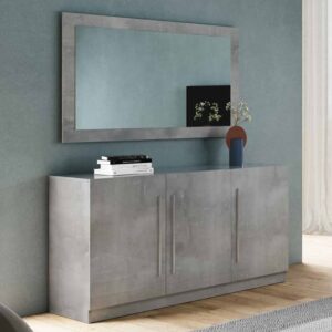 Breta Gloss Sideboard 3 Doors With Mirror In Grey Marble Effect