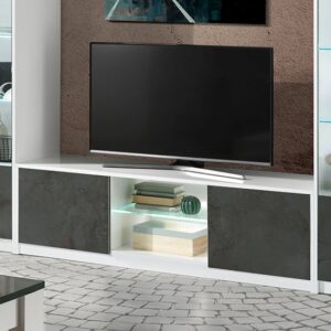 Graz Wooden TV Stand 2 Doors In Matt White And Oxide With LED