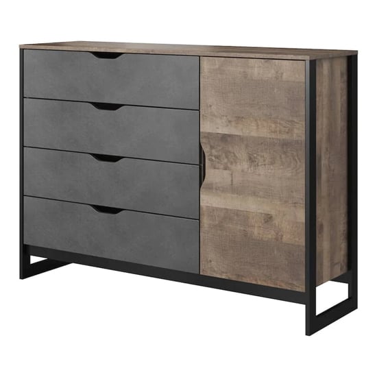 Akron Wooden Sideboard With 1 Door 4 Drawers In Grande Oak