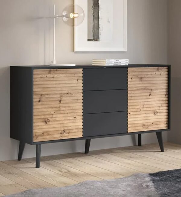 Waco Wooden Sideboard 2 Doors 3 Drawers In Artisan Oak And Black