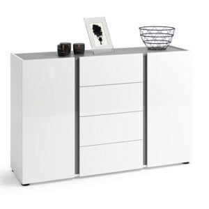 Noah High Gloss Sideboard 2 Doors 4 Drawers In White Anthracite