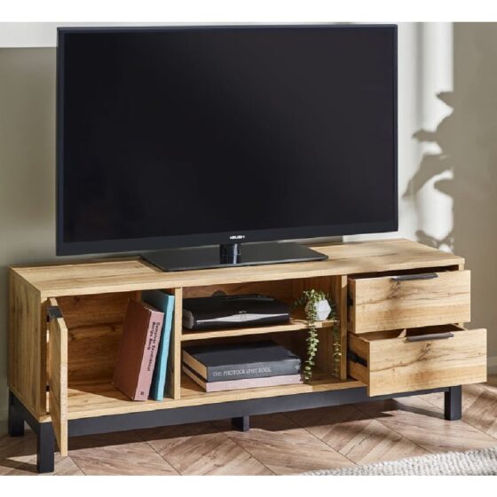 Baara Wooden TV Stand With 1 Door 2 Drawers In Light Oak
