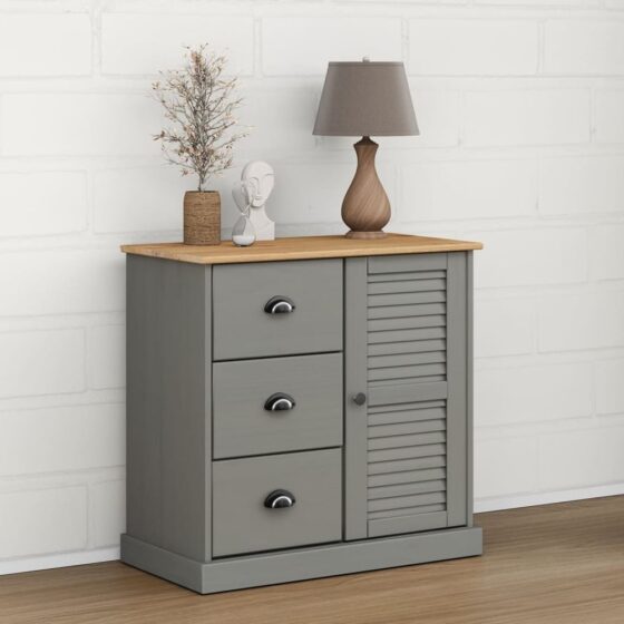 Vidor Wooden Sideboard With 1 Door 3 Drawers In Grey Brown