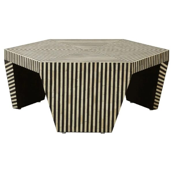 Bristol Wooden Striped Hexagon Coffee Table In Black And White