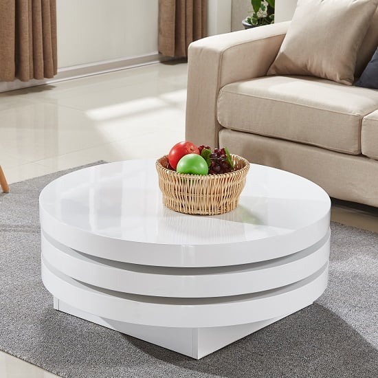 Triplo Round High Gloss Rotating Coffee Table In White