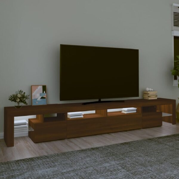 Boise Wooden TV Stand In Brown Oak With LED Lights