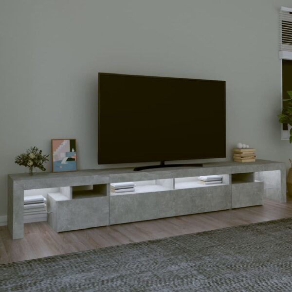 Boise Wooden TV Stand In Concrete Grey With LED Lights