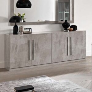 Breta High Gloss Sideboard 4 Doors In Grey Marble Effect