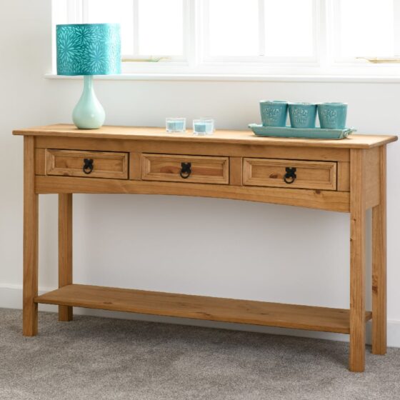 Central Wooden Console Table With 3 Drawers In Oak