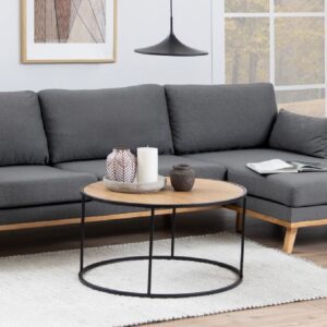 Sparks Wooden Coffee Table Round With Black Metal Frame In Oak