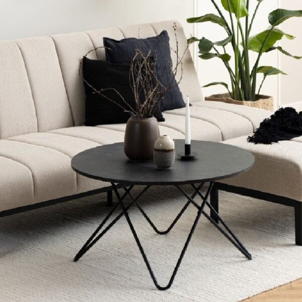 Waukee Wooden Coffee Table Round In Black Marble Effect