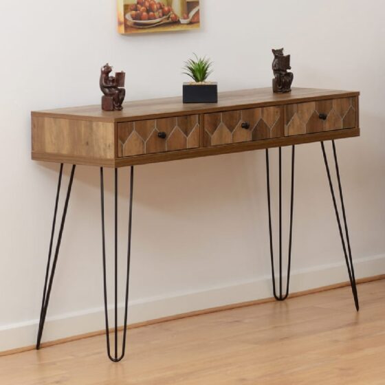 Ogden Wooden Console Table With 3 Drawers In Medium Oak