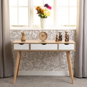 Samaira Light Oak Wooden Console Table With White Gloss Drawers