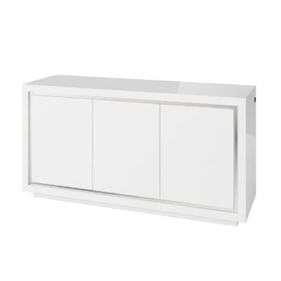 Spalding High Gloss Sideboard With 3 Doors In White And LED