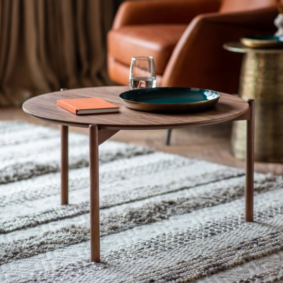 Burlap Round Wooden Coffee Table In Walnut