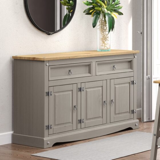 Consett Wooden Sideboard With 3 Doors 2 Drawers In Grey And Oak