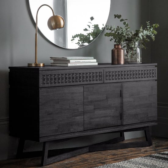 Bahia Wooden Sideboard With 3 Doors In Matt Black Charcoal