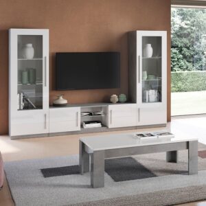 Breta Living Room Set With Coffee Table In White Grey And LED