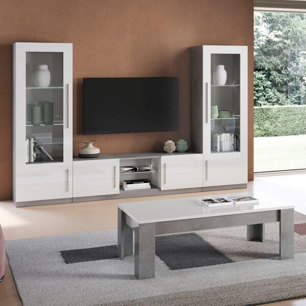 Breta Living Room Set With Coffee Table In White Grey And LED