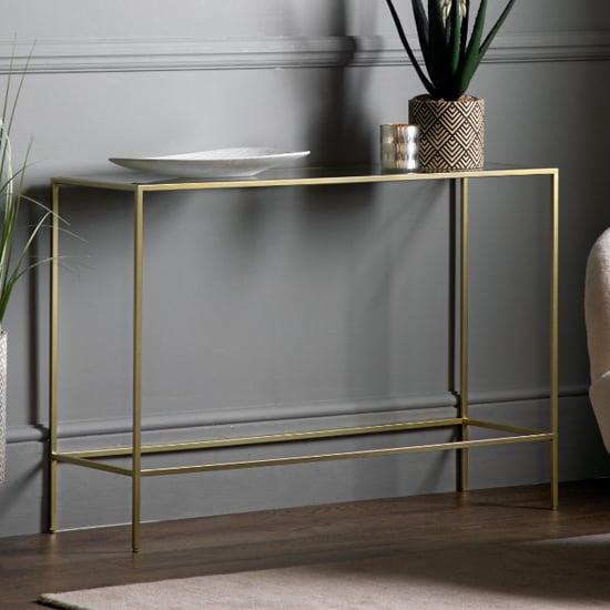 Custer Clear Glass Console Table With Champagne Metal Frame