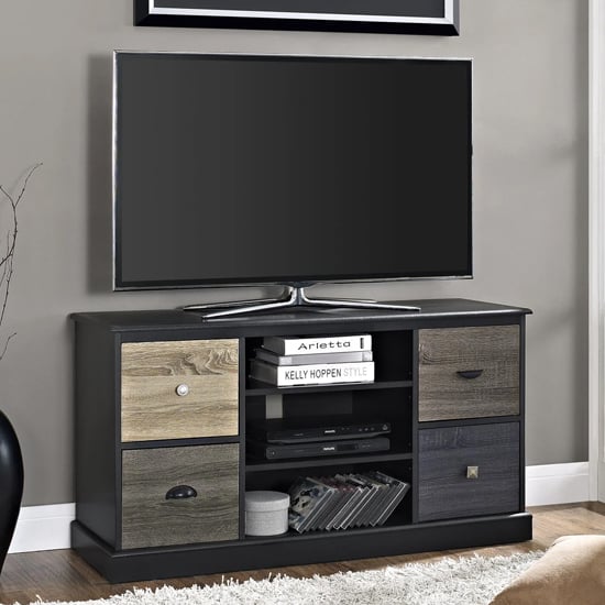 Maraca Wooden Small TV Stand With 4 Drawers In Black