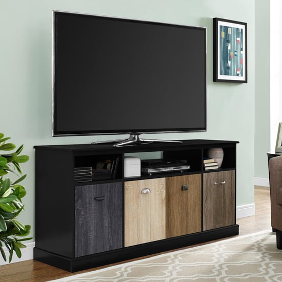 Maraca Wooden TV Stand With 4 Doors In Black