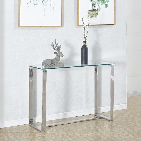 Megan Clear Glass Rectangular Console Table With Chrome Legs