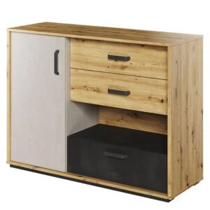 Quincy Kids Sideboard 1 Door 3 Drawers In Artisan Oak And LED