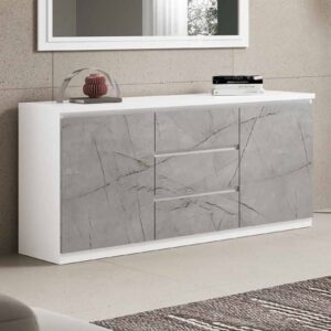 Regal Gloss Sideboard 2 Doors 3 Drawers In White Marble Effect