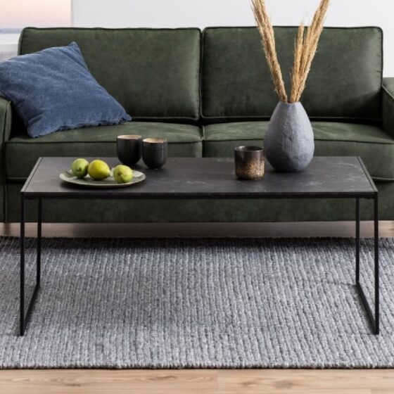 Ithaca Wooden Coffee Table In Black Marble Effect