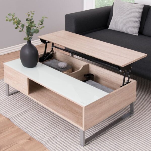 Bend Lift Up Wooden Coffee Table In Oak And White