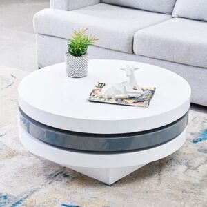 Triplo Round High Gloss Rotating Coffee Table In White And Grey