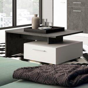 Zinger Wooden Coffee Table With 2 Drawers In Slate Grey And White