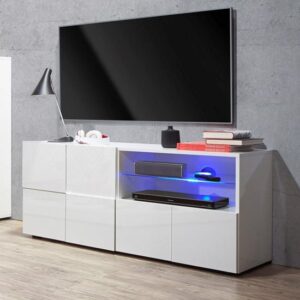 Aleta Contemporary TV Stand In White High Gloss With LED