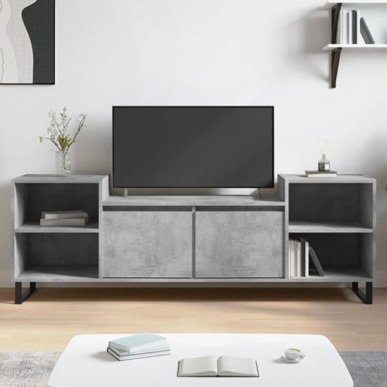 Bergen Wooden TV Stand With 2 Doors 2 Shelves In Concrete Effect