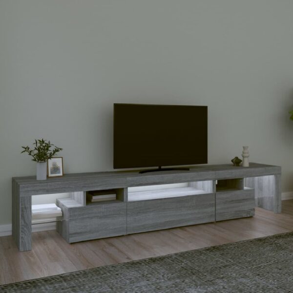 Bethel Wooden TV Stand In Grey Sonoma With LED Lights