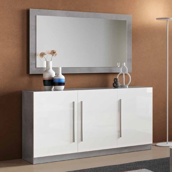 Breta Gloss Sideboard 3 Doors With Mirror In White And Grey