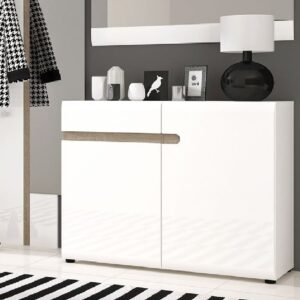 Cheya High Gloss Sideboard With 2 Doors In White Truffle Oak