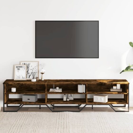 Fargo Wooden TV Stand With 6 Shelves In Smoked Oak