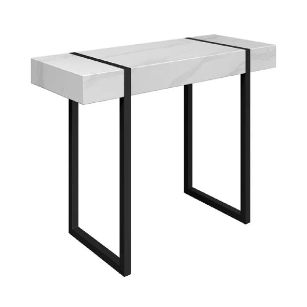 Magna Wooden Console Table In White Marble Effect