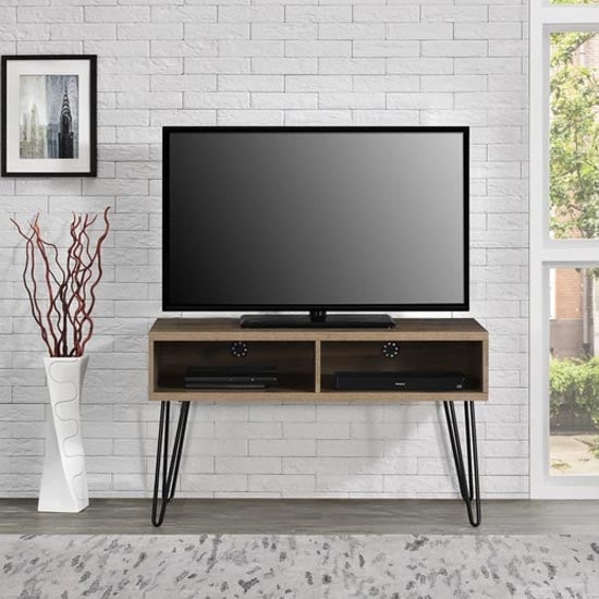 Ojai Wooden TV Stand With Black Legs In Florence Walnut