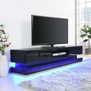 Step High Gloss TV Stand In Black With Multi LED Lighting