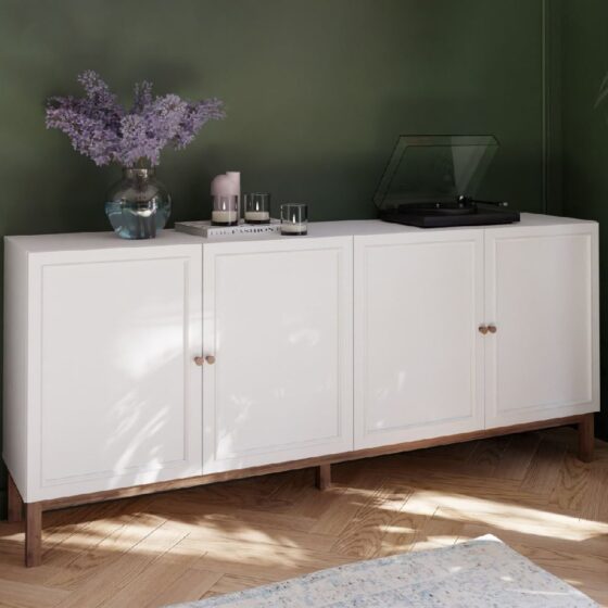 Waldorf Wooden Sideboard With 4 Doors In Light Grey And Oak